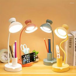 Table Lamps 3 Colour Bedroomsixth Gear Dimmable Touch Switch Desk Reading Light 2 In 1 Pen Holder Eye Protection Night Lamp USB Charge