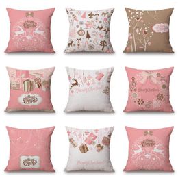 Pillow Case 45x45cm Pink Christmas Gift Style Series Polyester Home Decoration Throw Cover Sofa