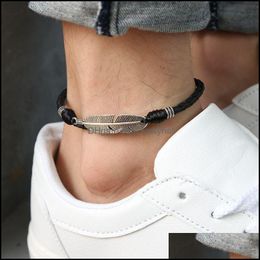 Anklets Simple Adjustable Handmade Leaf Woven Rope Lucky Foot Bracelet For Women Men Jewellery 2208 T2 Drop Delivery Dhmy3