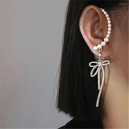 Backs Earrings Pearl Bow 2023 Ear Clips Women No Piercing High-end Clip Design Exaggerated Earcuffs Korean Style Wrap