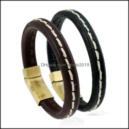 Charm Bracelets Simple Fashion Punk Black Brown Leather Rope Handmade Bangle For Men Women Decor Jewelry Drop Delivery Dhlqa