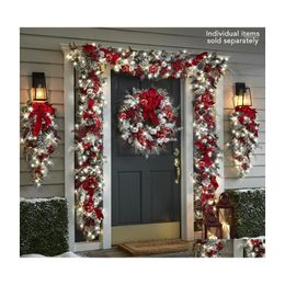 Decorative Flowers Wreaths Christmas Wreath Outdoor 2022 Xmas Decorations Signs Home Garden Office Porch Front Door Hanging Garlan Dht8X