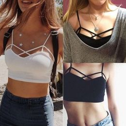 Women's Tanks Sexy Women Cut Out White Bra Bustier Crop Top Strappy Cropped Bandage Padded Tank Tops Camisole