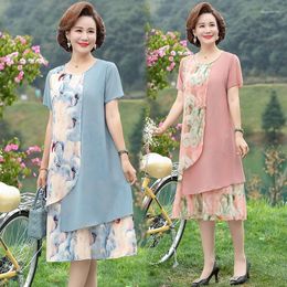 Party Dresses Moms Summer Dress 2023 Style Wide Lady Western Noble Middle-aged And Elderly Womens Short-sleeved Midi Vestidos