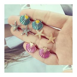 Stud Europe Fashion Jewellery Womens Earrings 4Pairs/Set Stars Shell Patern Pattern Drop Delivery Dhoef