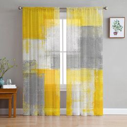 Curtain Oil Painting Abstract Geometric Yellow Modern Curtains For Living Room Tulle Window Sheer Bedroom Accessories Decor