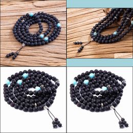 Beaded 10Pc/Set Natural Stone Beads Elastic Lava Rock Bracelet With Round Stainless Steel Charm Bead Handmade Jewellery Drop Delivery Dh9Ua