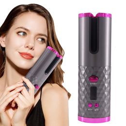 Curling Irons Unbound Cordless Auto Rotating Ceramic Hair Curler USB Rechargeable Automatic Iron LED Display Temperature Wave 230110