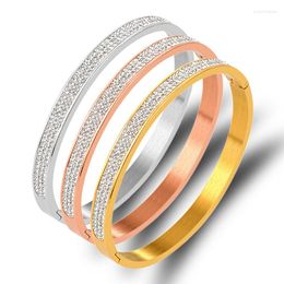 Bangle Stainless Steel Love Full Crystal Cubic Zirconia Bracelets For Women Wedding Gift Fashion Charm Bangles Cuff Titanium Jewelry