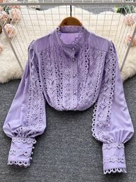 Women's Blouses Women Spring Autumn High-quality Design Crocheted Temperament Long-sleeved Shirt Loose Western-style Beautiful Top D1869