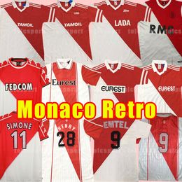 Retro-Version Monaco-Fußballtrikots klassisches Heimtrikot 77 82 90 91 92 94 95 96 97 98 99 00 1977 1982 1990 1991 1999 2000 AS BEN YEDDER JOVETIC GOLOVIN JORGE Vintage-Fußballtrikot