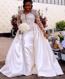 Arabic Aso 2023 Ebi Mermaid Ivory Wedding Dress Lace Beaded Pearls Vintage Bridal Gowns Dresses ZJ6066 es