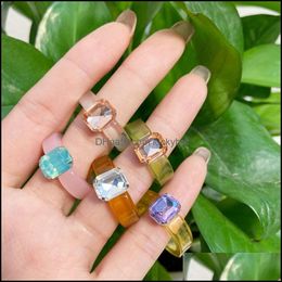 Cluster Rings Resin Acrylic Chunky Ring Colorf Rhinestone Design For Women Geometric Jewellery Gift C3 Drop Delivery Dhqms