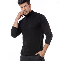 Men's Sweaters LUCLESAM Men's Turtleneck Winter Knitted Sweater Double Collar Slim Fit Pullover Black Jersey Male Basic Tops Warm