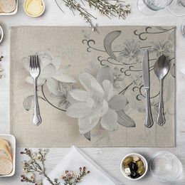 Table Mats Creative Mat Flower Branches Printed Kitchen Placemat Dining Cotton Linen Pads Cup Home Decor