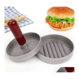 Meat Poultry Tools Aluminum Alloy Round Shape Hamburger Press Kitchen Tool Wooden Handle Nonstick Burger Maker Hamburgers Mold Bee Otmey