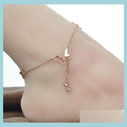 Anklets Temperament Butterfly Single Drill Tassel For Girl Women Korean Fashion Accessories Wholesale Drop Delivery Jewelry Dhlge