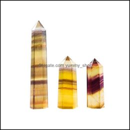 Arts And Crafts Natural Yellow Fluorite Energy Pillar Rough Stone Ornaments Ability Quartz Tower Mineral Healing Wands Reiki Crystal Otc8M