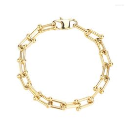Link Bracelets Chain Stainless Steel Hip Hop Unique U Gold Bracelet Street Dance Fashion Statement Jewerly Gift For Men Women