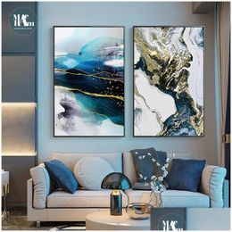 Paintings Abstract Watercolor River Golden Lines Wall Poster Print Modern Canvas Painting Art Living Room Decoration Pictures Home D Dh3Gb
