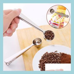 Spoons Mtifunction Spoon Clip Stainless Steel Coffee Scoop Bag Seal Portable Food Kitchen Tool Supplies Drop Delivery Home Garden Di Dhbr9