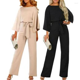 Women's Jumpsuits Women's High Waist Lace Up Jumpsuit Romper Evening Party Ball Wide Leg Playsuit /BY