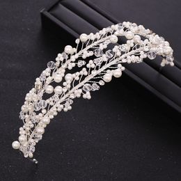 Wedding Hair Jewellery Trendy White Pearl Crystal Bride Accessories Crown Headband Band Headdress Handmade 230112