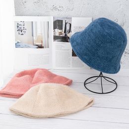 Wide Brim Hats Solid Fur Bucket Hat Women Men 2023 Winter Autumn Warm Basin No Soft Wool Knit Fisherman Cap Fashion Female Sun Panama