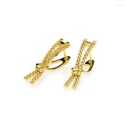 Hoop Earrings Korean Design Anti Rust Gold Plated CZ Paved Clip On Knot For Fashion Women Girl Gift
