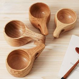 Mugs Rushed Finland Kuksa Portable Coffee Cup Japanese Wooden Rubber Handle Double Hole Juice Milk 200x15cm 8.5ml