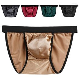 Underpants Men's Sexy Silk Pocket Panties Ultra-Thin Breathable Briefs Low Waist Solid Color Casual Male Summer Cool