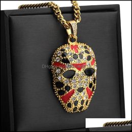 Pendant Necklaces Hip Hop Jewellery Bling Mask Long Cuban Link Chain Gold Chains Iced Out Necklace Drop Delivery Pendants Dhyog