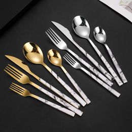 Dinnerware Sets 5Pcs Stainless Steel Cutlery Set Imitation Marble Handle Western Tableware Spoon Steak Knife Fork For Kitchen Kit