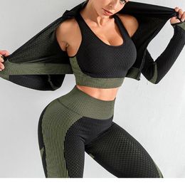 Active Sets 3 Pieces Set Yoga Clothes Winter Spring 2023 Long Sleeves Suit Sports Underwear Shockproof Undershirt High-waisted Pants