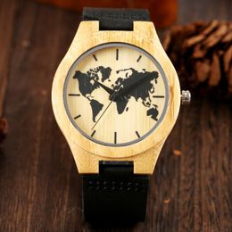 Wristwatches Creative Men's Bamboo Watch Pattern Art Ink Display Fashion Men Genuine Leather Wristwatch Clock Hour Wooden WatchWristwatc