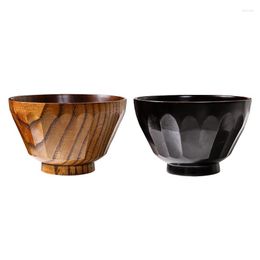 Bowls Natural Round Wooden Bowl Hand Hammering Household Soup Noodle Rice Children's Log Tableware Kitchen