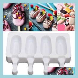 Ice Cream Tools 4 Cell Mould Food Grade Sile Frozen Juice Popsicle Maker Diy Lolly Mod With Wood Sticks Drop Delivery Home Garden Kit Dhflp