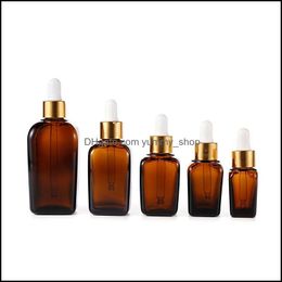 Packing Bottles Amber Glass Essential Oil Bottle E Liquid Square Dropper 10Ml 20Ml 30Ml Mtiple Type Caps Drop Delivery Office School Otkdc