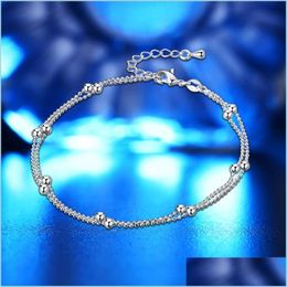 Anklets Sexy Ankle Bracelets Beach Jewellery New 925 Sterling Sier Double Layers For Women Boot Foot Ship 2210 T2 Drop Delivery Dh2Aj