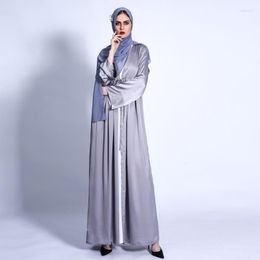 Ethnic Clothing Dubai Women Satin Rhinestone Abaya Maxi Cardigan Dress Fashion Muslim Plain Drawstring Robe Kaftan Elegant Party Evening