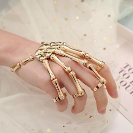Link Bracelets Punk Skull Hand Bone Jewellery Fashion Personality Wild Five-finger Ring Bracelet Adjustable One Chain Personalised Nightclub