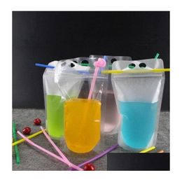 Packing Bags 500Ml Clear Drink Pouches Frosted Zipper Standup Plastic Drinking Bag With St Holder Reclosable Heatproof Drop Delivery Dhvmd