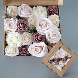 Decorative Flowers Refinement Silk Artificial Rose Flower Ornament Party Festival Wedding DIY Gifts Box Decorations