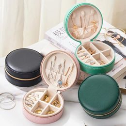 Storage Boxes & Bins Round Jewelry Earrings Box Travel Portable Necklace Case Ring Organizer With Zipper