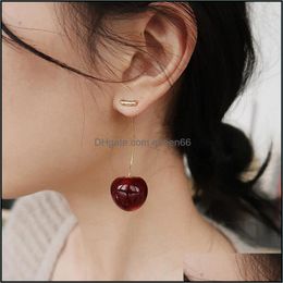 Dangle Chandelier Boho Fruit Cherry Earrings Cute Red Purple For Women Accessories Korean Fashion Fun Jewellery Kawaii Gifts Aretes Otrom