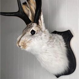 Decorative Objects Figurines Creative Jackalope Wall hanging Resin Crafts Easter Deer Head Rabbit Taxidermy Ornaments decoration Animal Decor 230111
