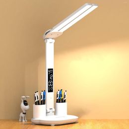 Table Lamps Lamp USB Rechargeable Desk Light With Pen Holder Clock Date Temperature LED For Home Office Dorm