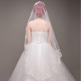 Bridal Veils LAN TING BRIDE One-tier Lace Applique Edge Wedding Veil Fingertip 53 Embroidery Tulle