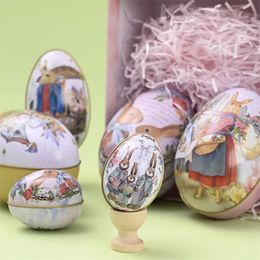 Easter Tinplate Egg Shaped Candy Tin Bunny Rabbit Printed Metal Spring Party Favor Gift Packaging Storage Case S M L Size ss0112