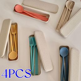 Dinnerware Sets 4pcs Portable Travel Cutlery Set Dinner Dining Spoon Fork Knife Chopsticks With Box Tableware Kit